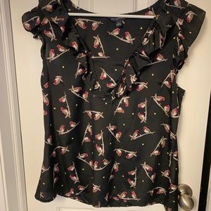 Banana Republic cap sleeve ruffle blouse with birds